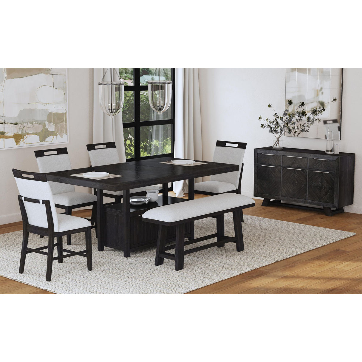 Transcend Counter Bench with Light Grey Fabric in Charcoal