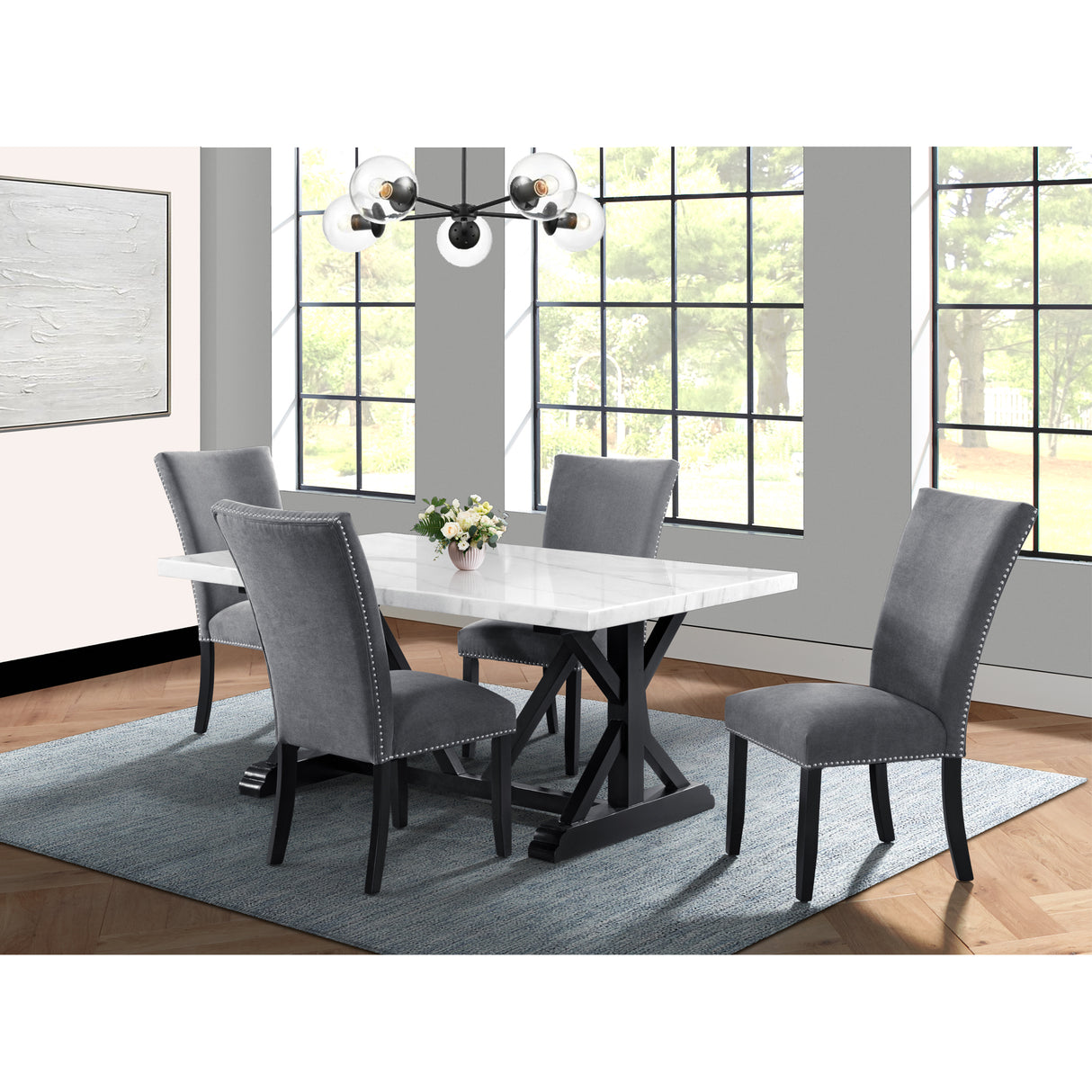 Tuscany Dining Linen Nailhead Side Chair (2 Per Pack) - Charcoal