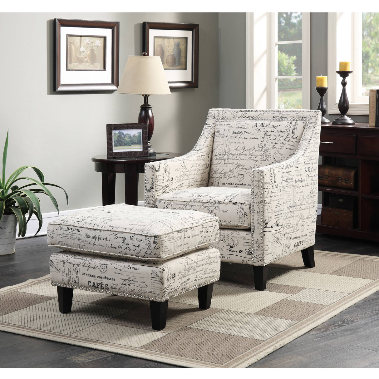 Erica 497 Ottoman W/Chrome Nail French Script (ISTA 3)