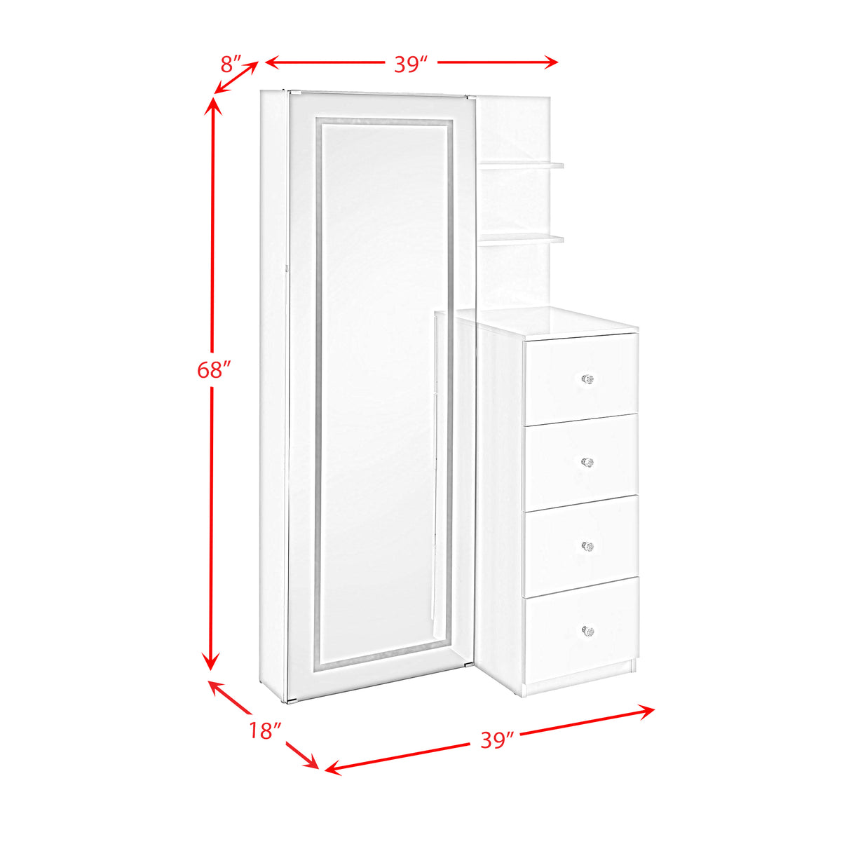 Vancouver Floor Mirror With Storage in White