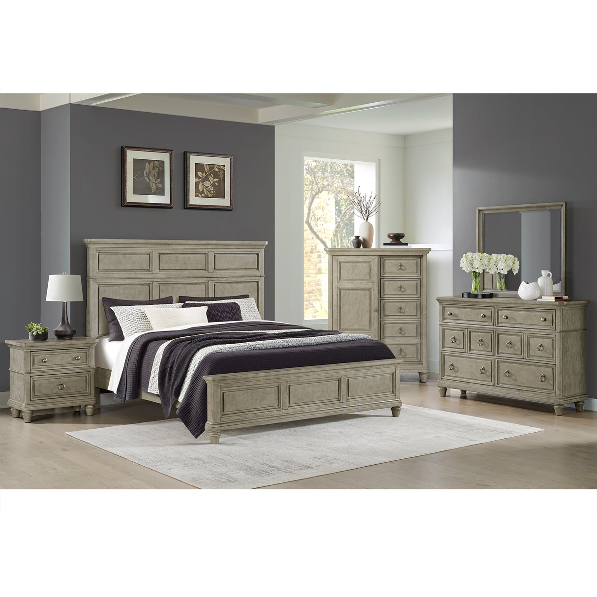 Whit-Ash 2-Drawer Nightstand with USB in Light Grey