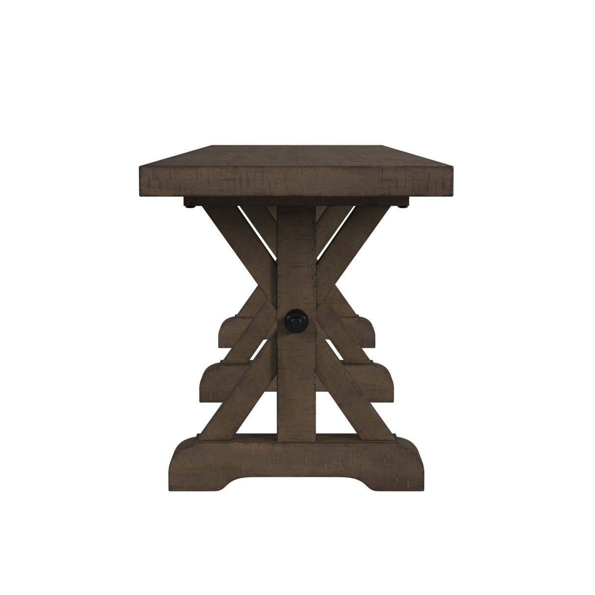 Yellowstone Dining Bench with Metal Bar cross in Medium Brown