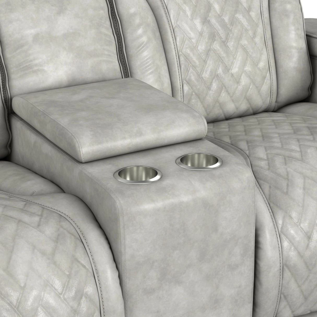 Prime Time P3 3PC Living Room Set with 7 Colors LED in Leather Gel Light Grey-Sofa, Loveseat & Recliner