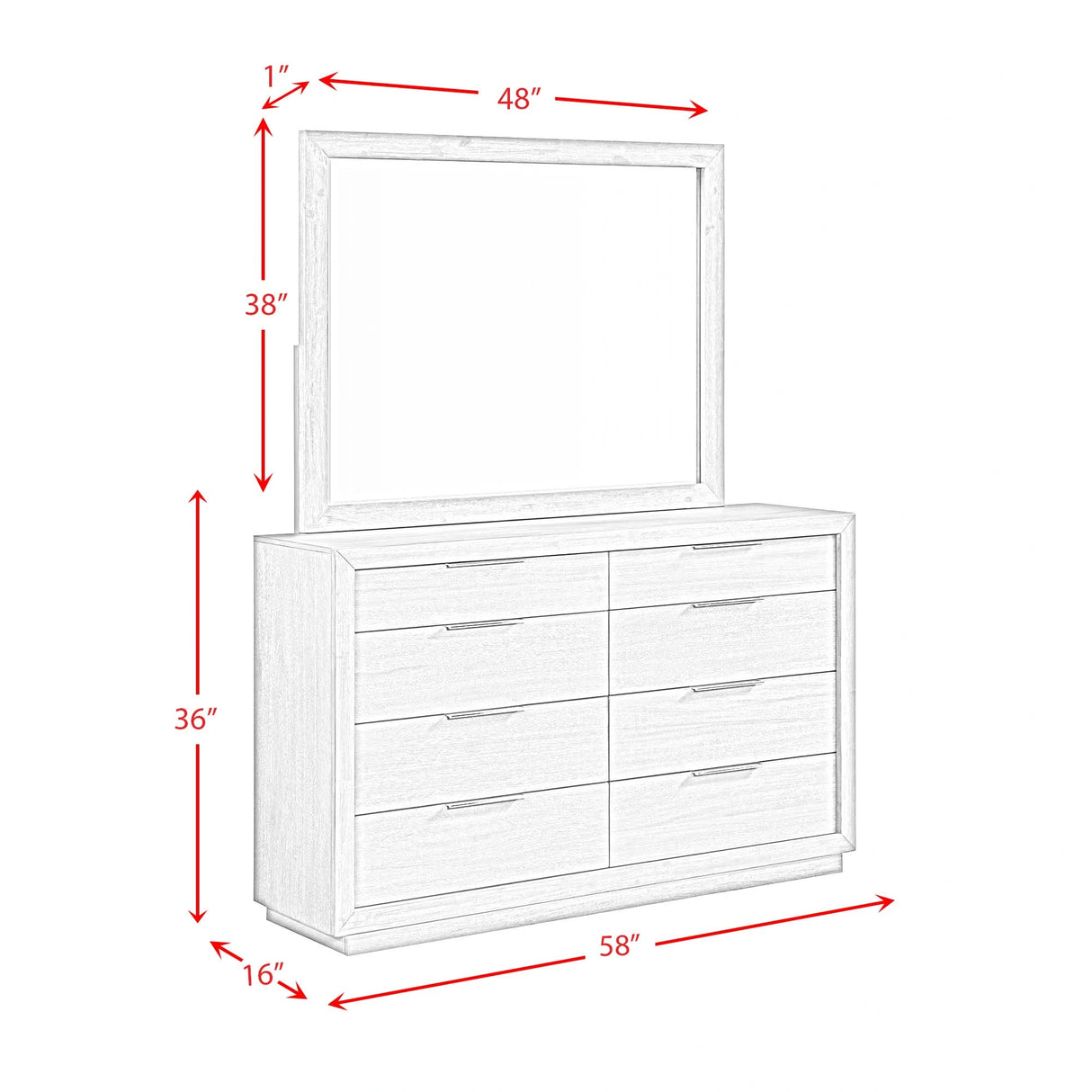 Arcadia Dresser & Mirror Set in Grey