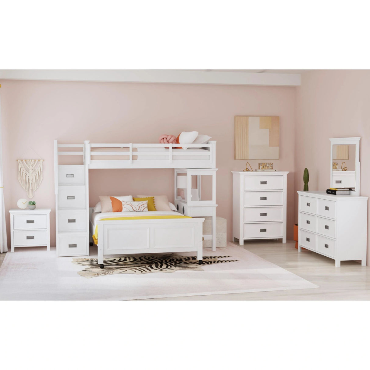 Hampton Kids Over Loft with Staircase and Desk with Speaker