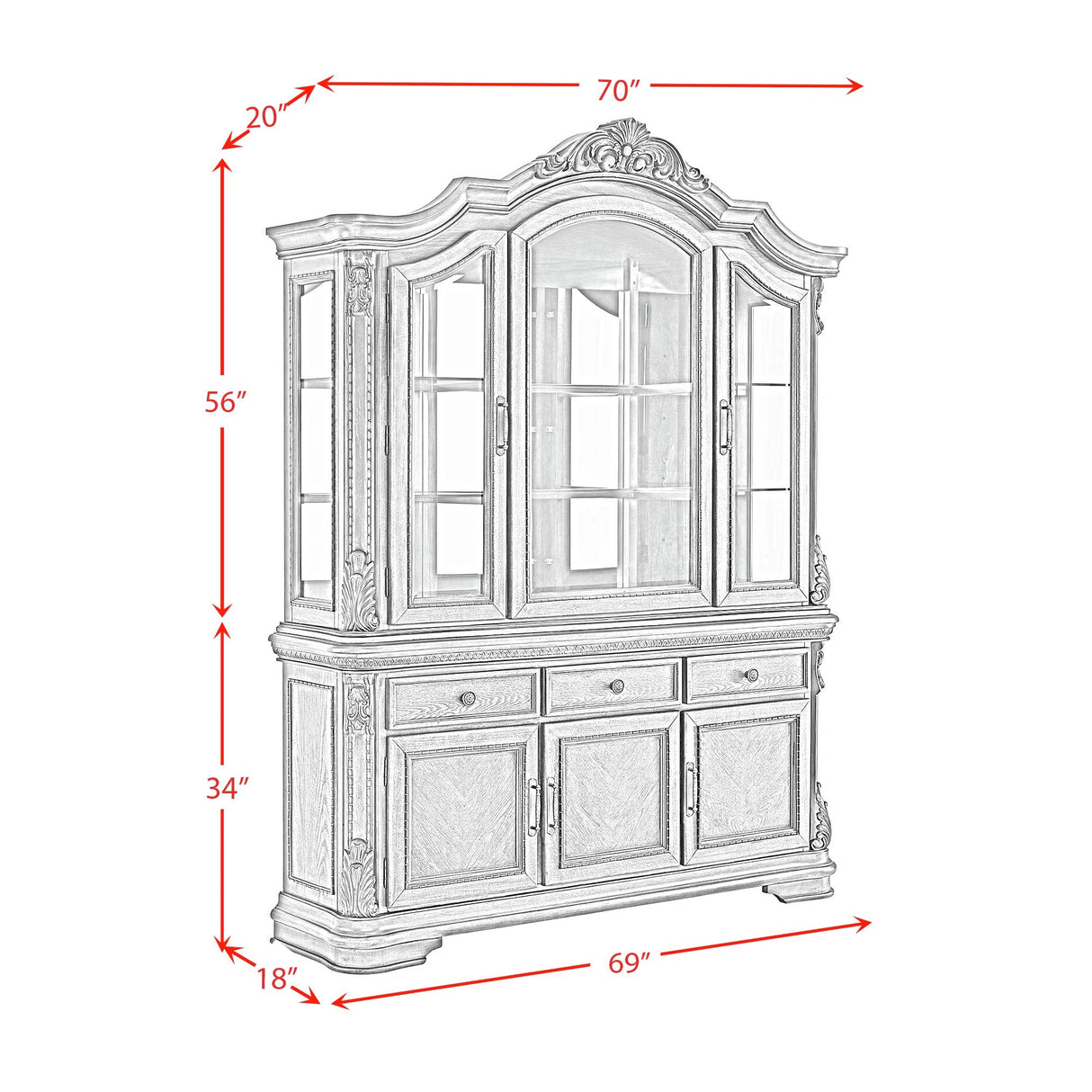 Madison Park Hutch with LED in Walnut