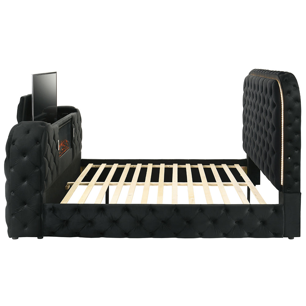 Eastern King Bed w/LED, Fireplace & TV Cabinet