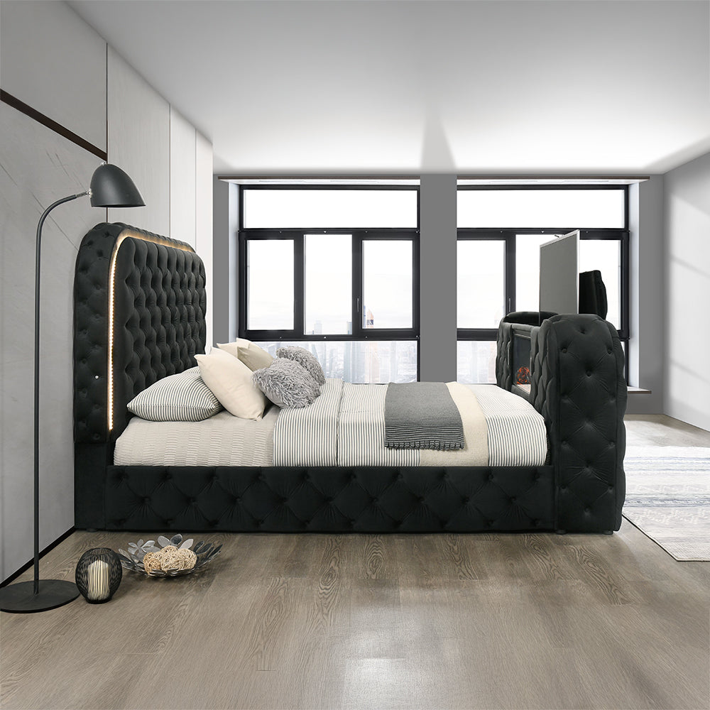 Eastern King Bed w/LED, Fireplace & TV Cabinet