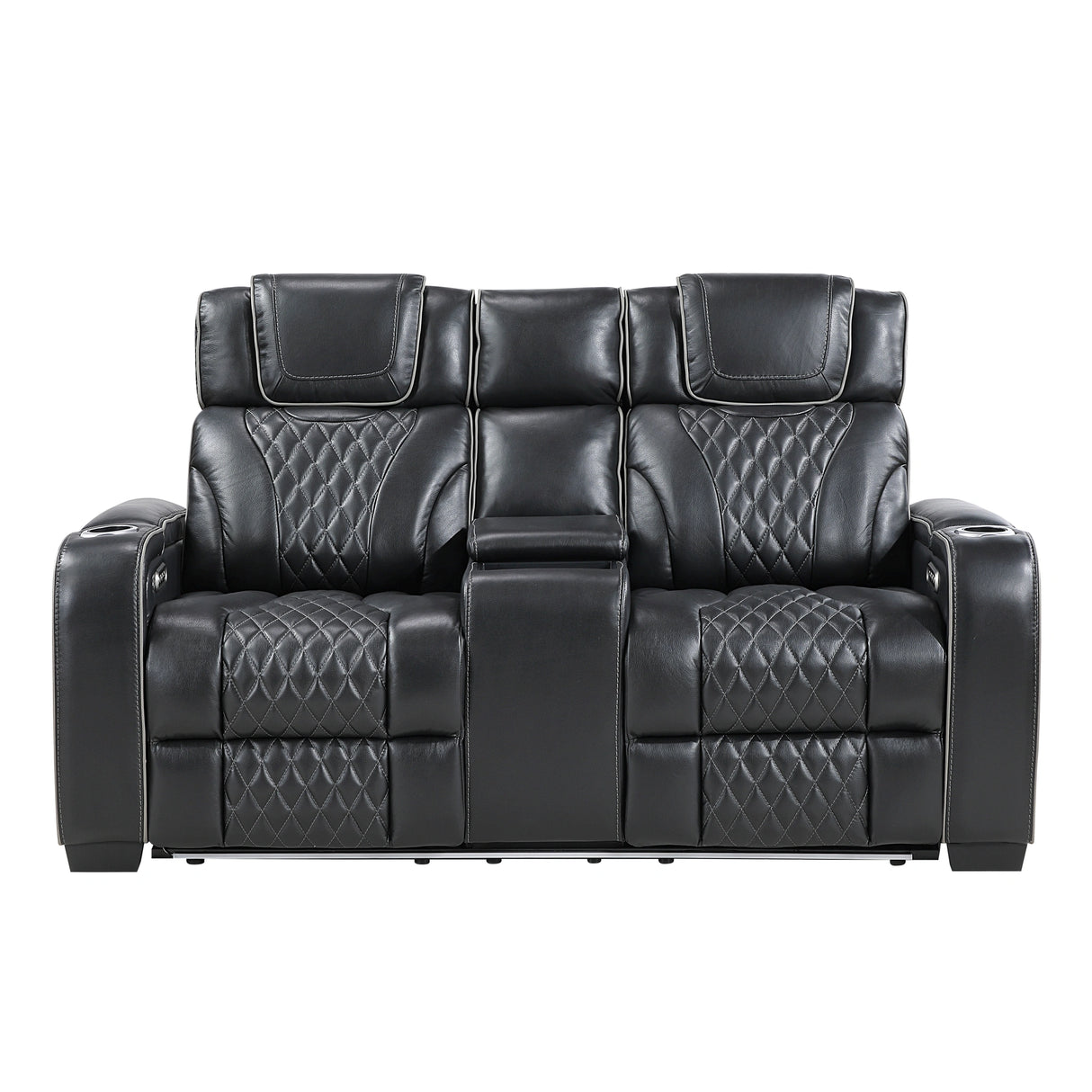 Apex-Power Double Reclining Love Seat with Center Console, Power Headrests, Storage Arms with Cup Holders, Wireless charger, Air Massage and Heat, LED Lighting and Charging Ports image