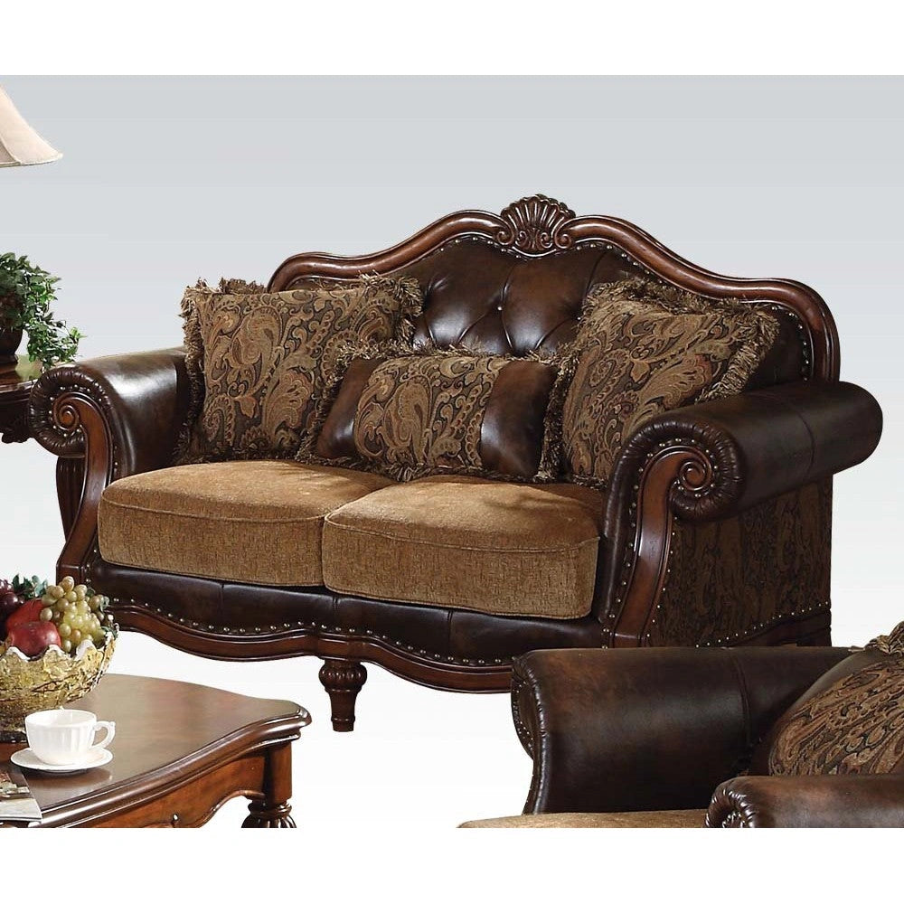 Acme Dreena Traditional Bonded Leather and Chenille Loveseat 05496