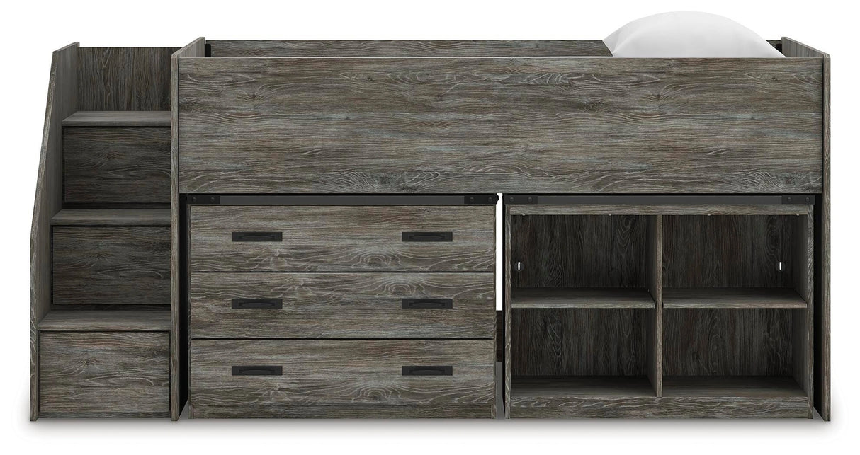 Frandern Loft Bed with Bookcase and Drawer Storage