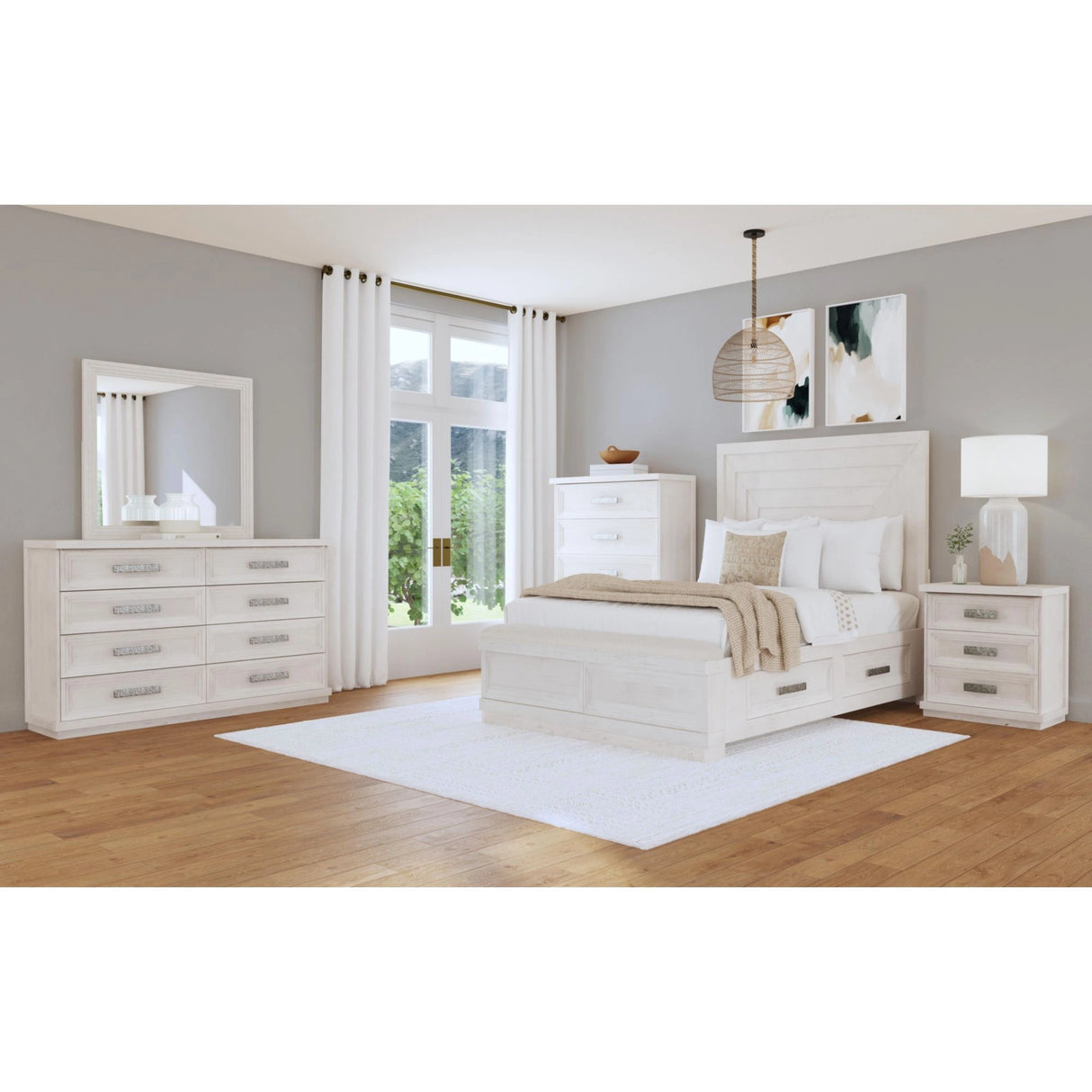 Avalanche Dresser and Mirror Set in Antique White