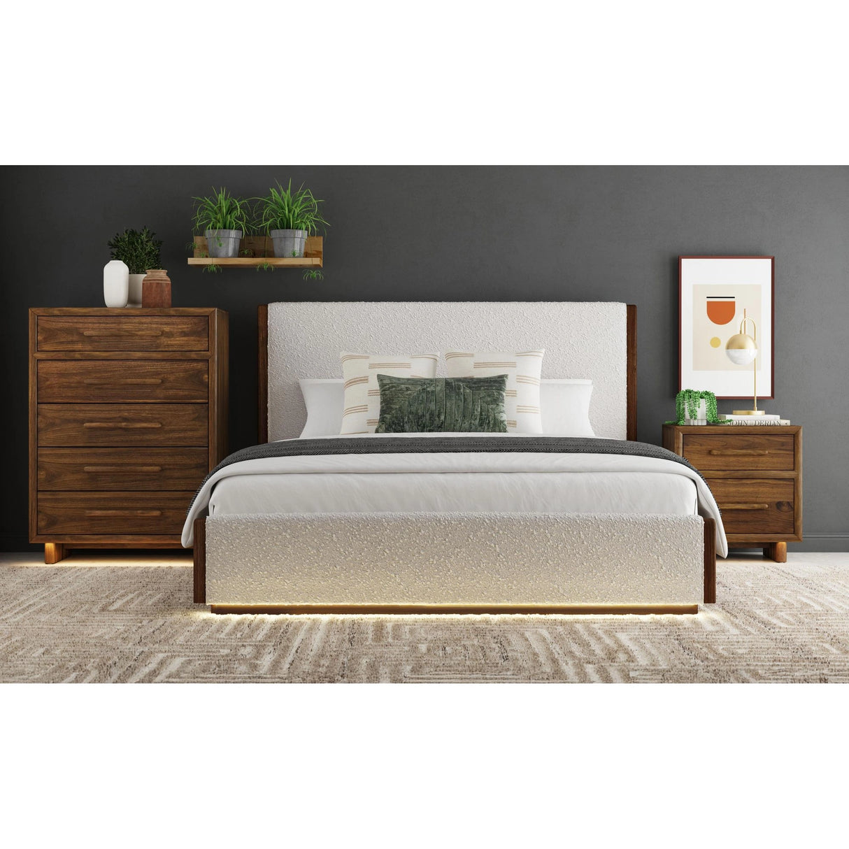 Brisbane Nightstand with USBC and LED in Brown