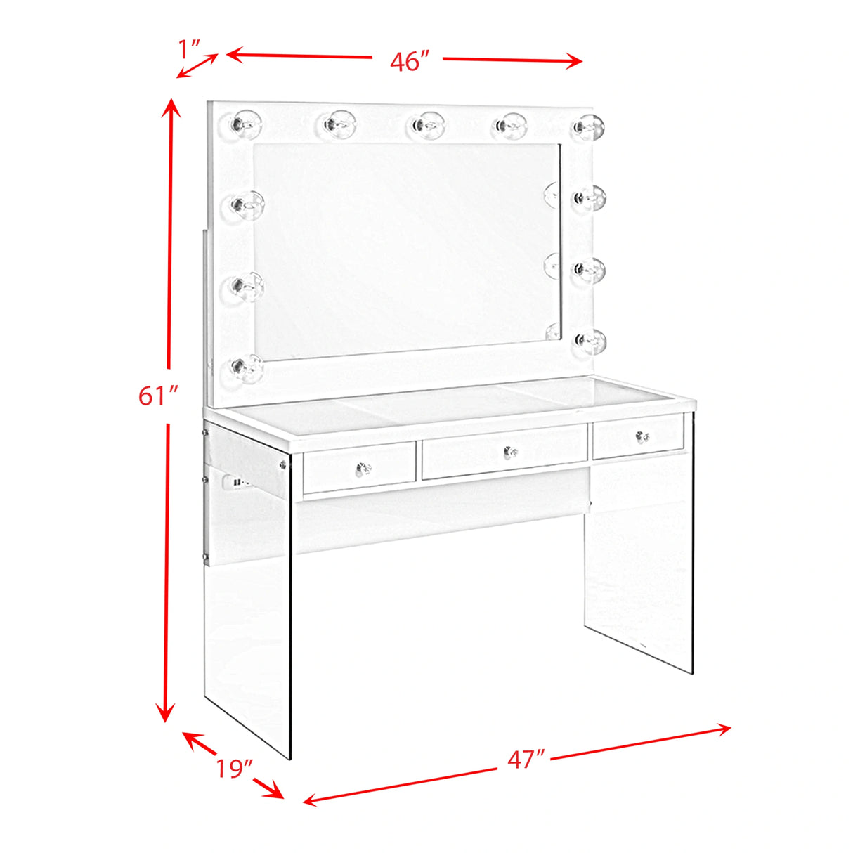 Jacey Complete Dressing Table with Lightbulbs
