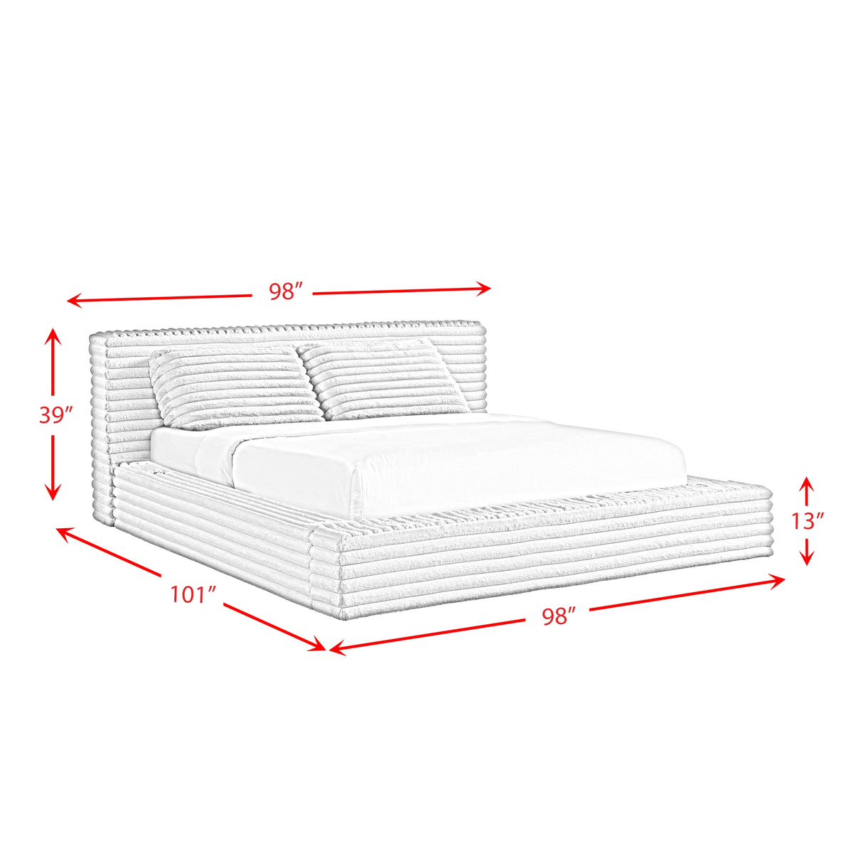 Rosebery UPH Bed with 2 Pillows in Light Grey Corduroy