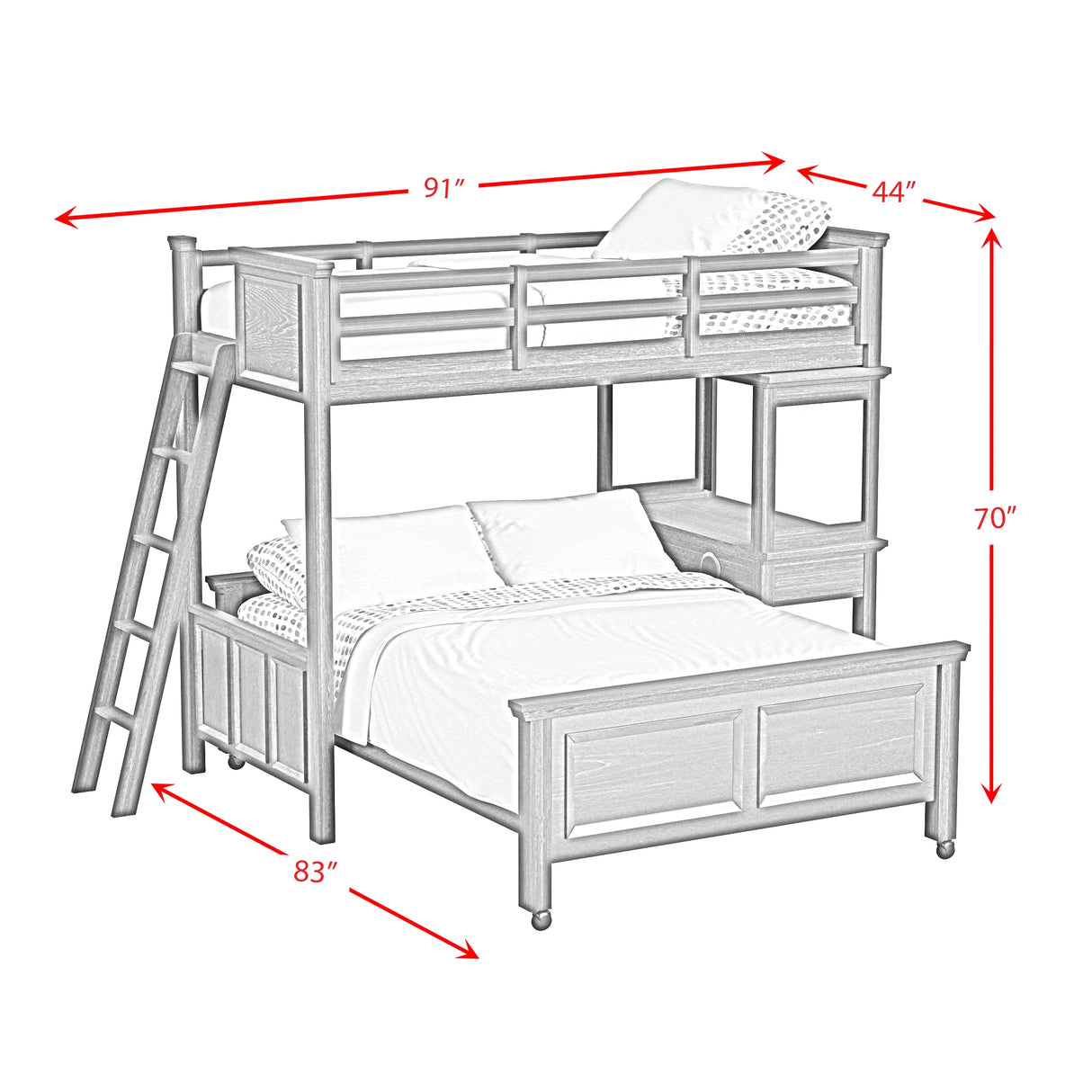 Hampton Kids Over Loft with Ladder and Desk with Speaker Bedroom Set