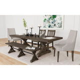 Yellowstone Dining Bench with Metal Bar cross in Medium Brown