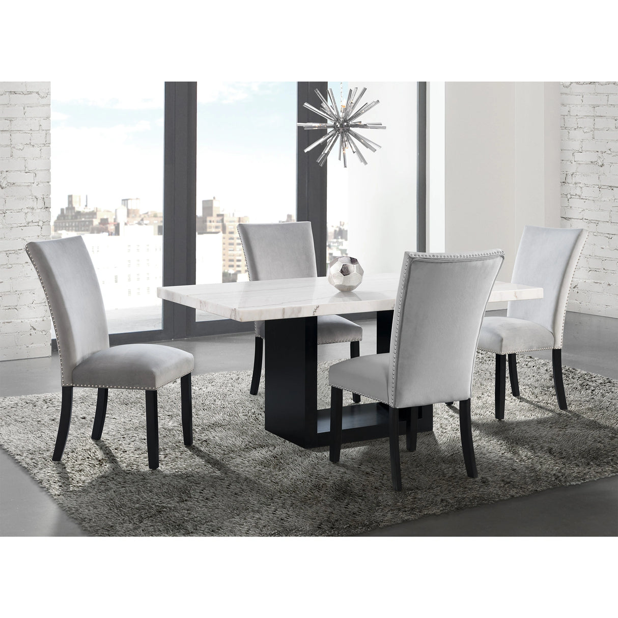 Valentino White 5PC Dining Set-Table & Four Chairs