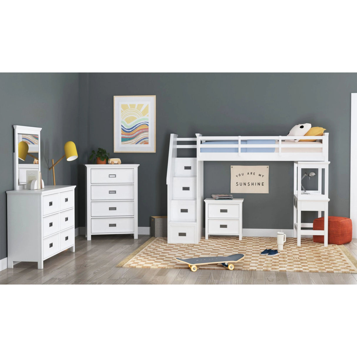 Hampton Kids Loft with Staircase and Desk with Speaker