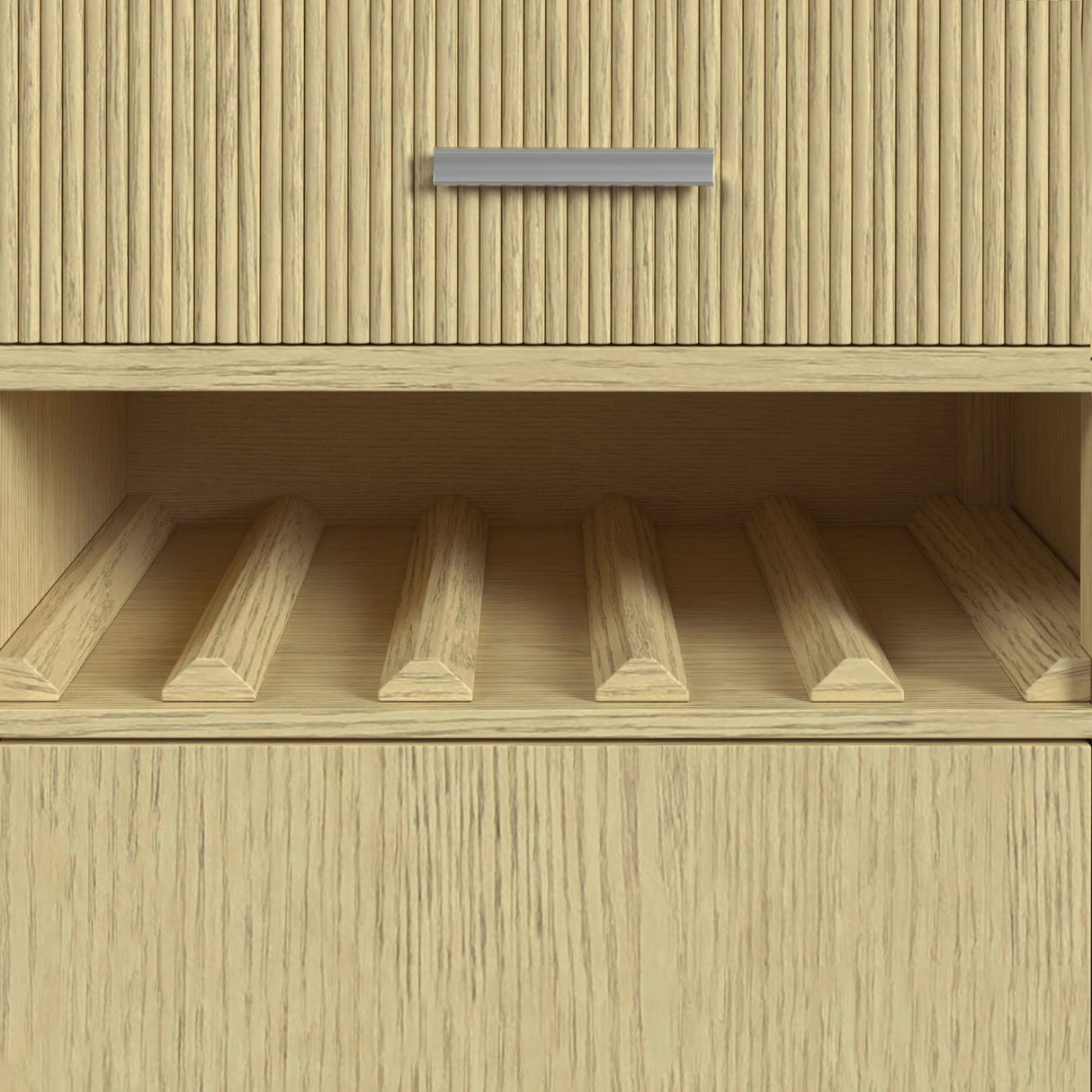 Cambrie Buffet with LED and Power in Off-White and Natural