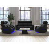 Prime Time P3 Living Room Set in Jett Black with Red Stitching