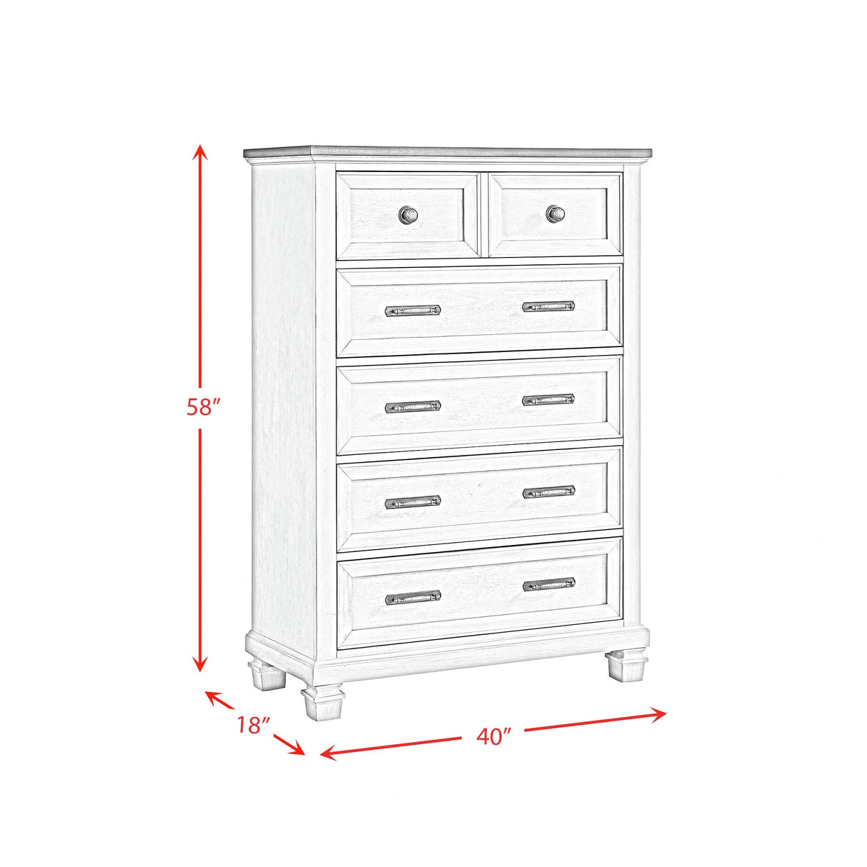 Farmington 5-Drawer Chest in Medium Brown and Washed Stone