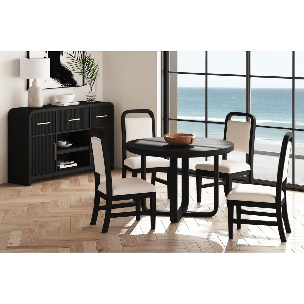 Ridgemont Round Dining Table in Black with Grain