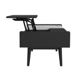 Lanette Coffee Table with White Marble and Lift-Top in Black