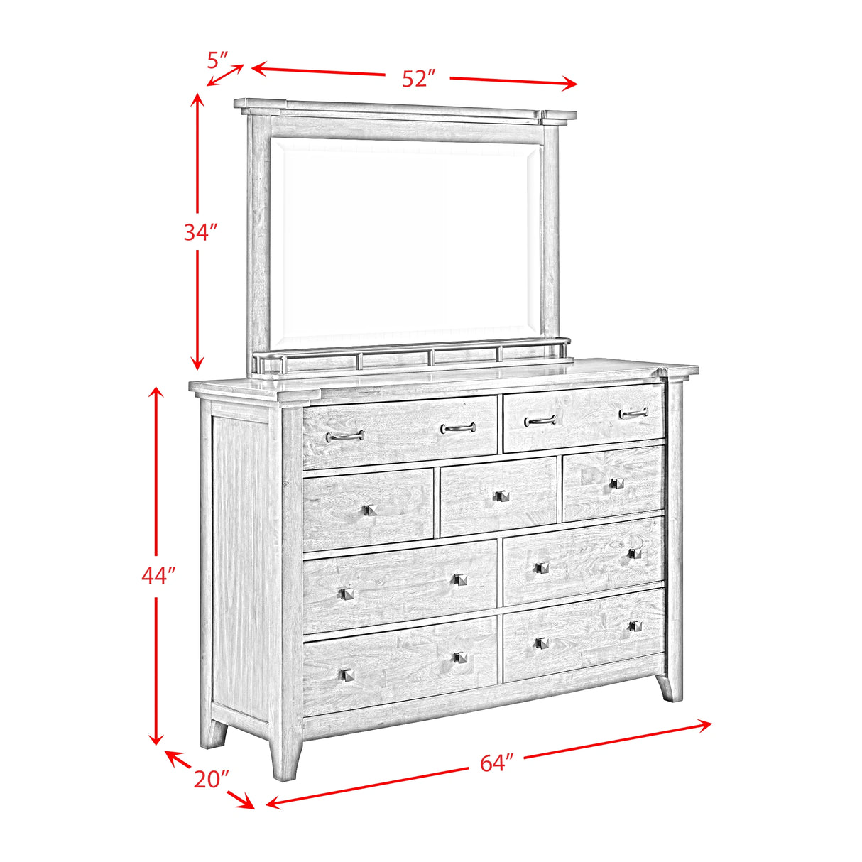 Gage Dresser & Mirror Set in Chestnut