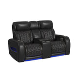 Prime Time P3 Living Room Set in Jett Black with Red Stitching