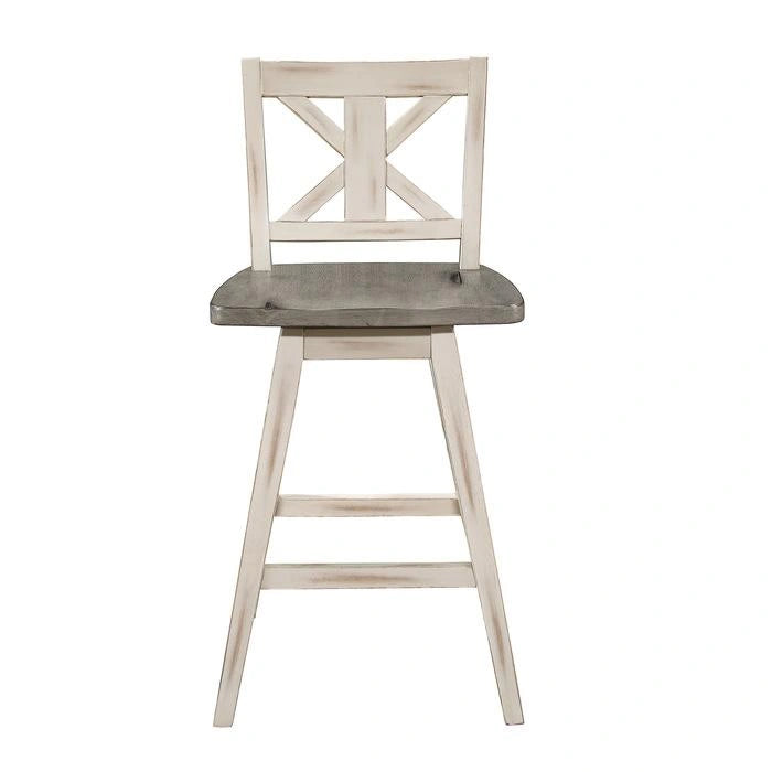Amsonia Swivel Counter Height Chair in Gray and White (Set of 2)