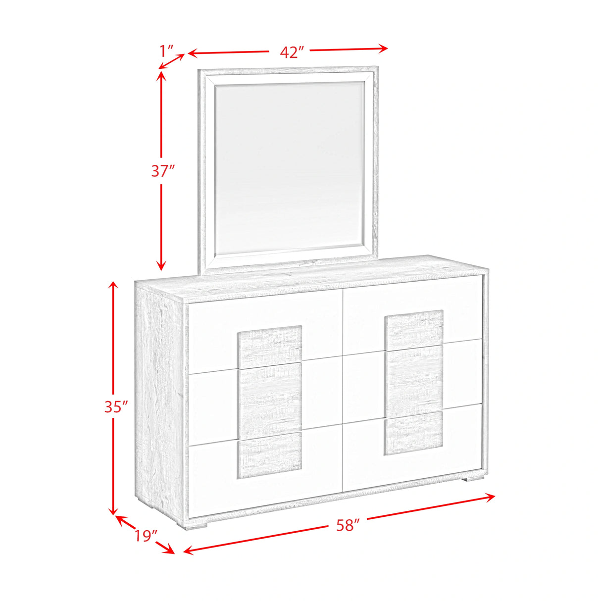 San Matteo Dresser and Mirror Set in Dual Tone