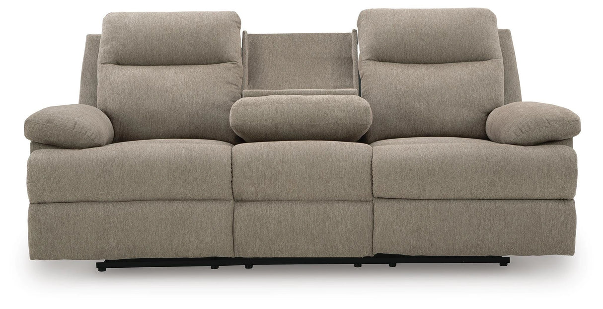 Side-Swipe Reclining Sofa with Drop Down Table