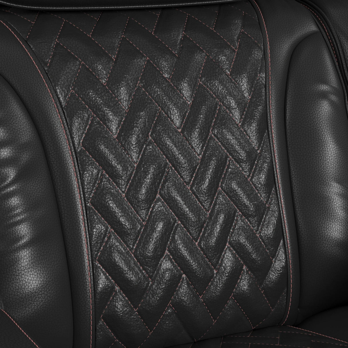 Prime Time P3 Living Room Set in Jett Black with Red Stitching