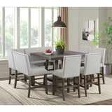 Seneca Counter Bench with Upholstered Back and Grey Fabric
