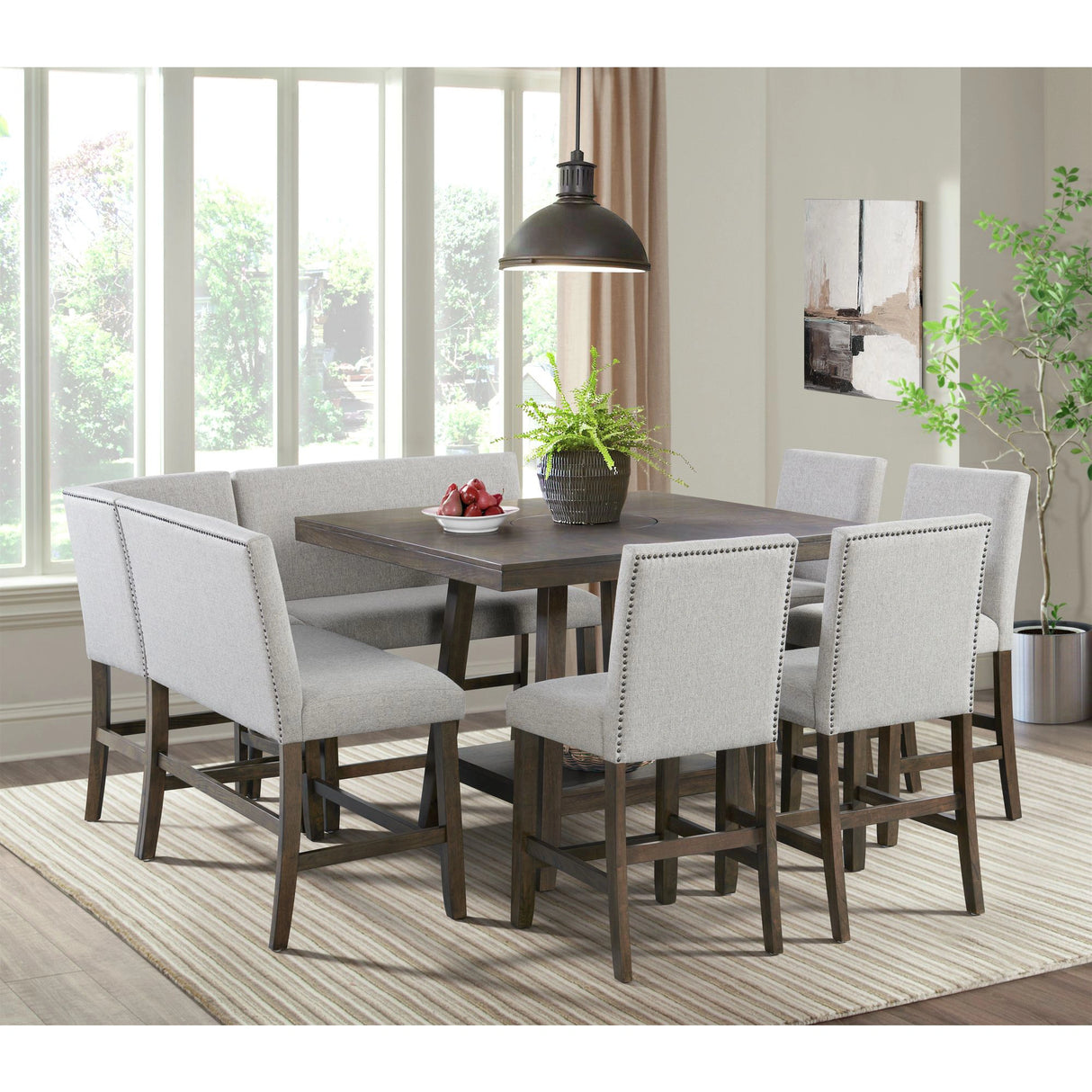 Seneca Square Counter Table with Lazy Susan in Brown