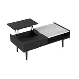 Lanette Coffee Table with White Marble and Lift-Top in Black