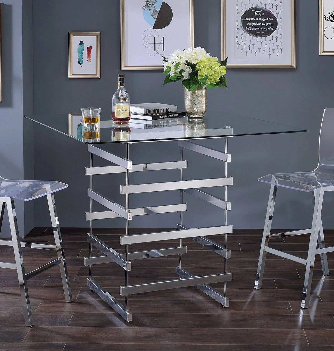Acme Furniture Nadie Square Counter Height Table in Chrome 72590