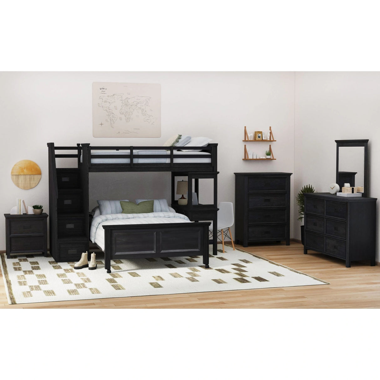 Hampton Kids Over Loft with Staircase and Desk with Speaker