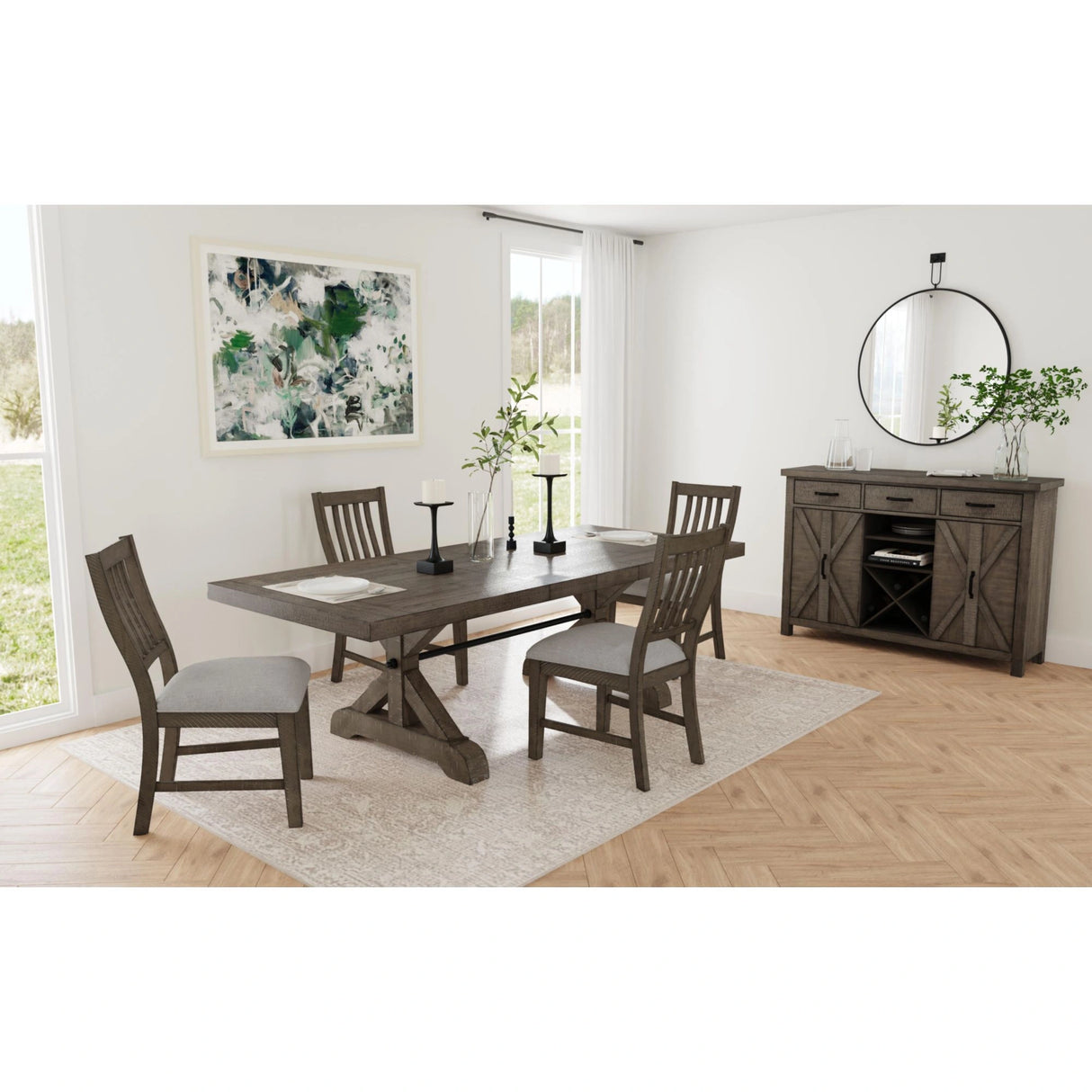 Yellowstone Dining Side Chair with Grey Fabric in Medium Brown (2 Per Carton)