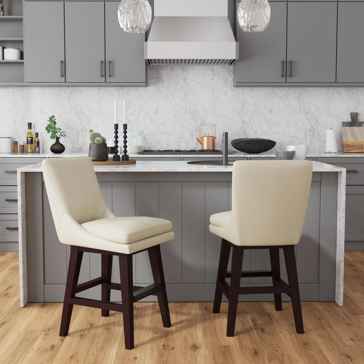 Villanova Swivel Counter Stool with Beige PU in Espresso (2 Per Carton)