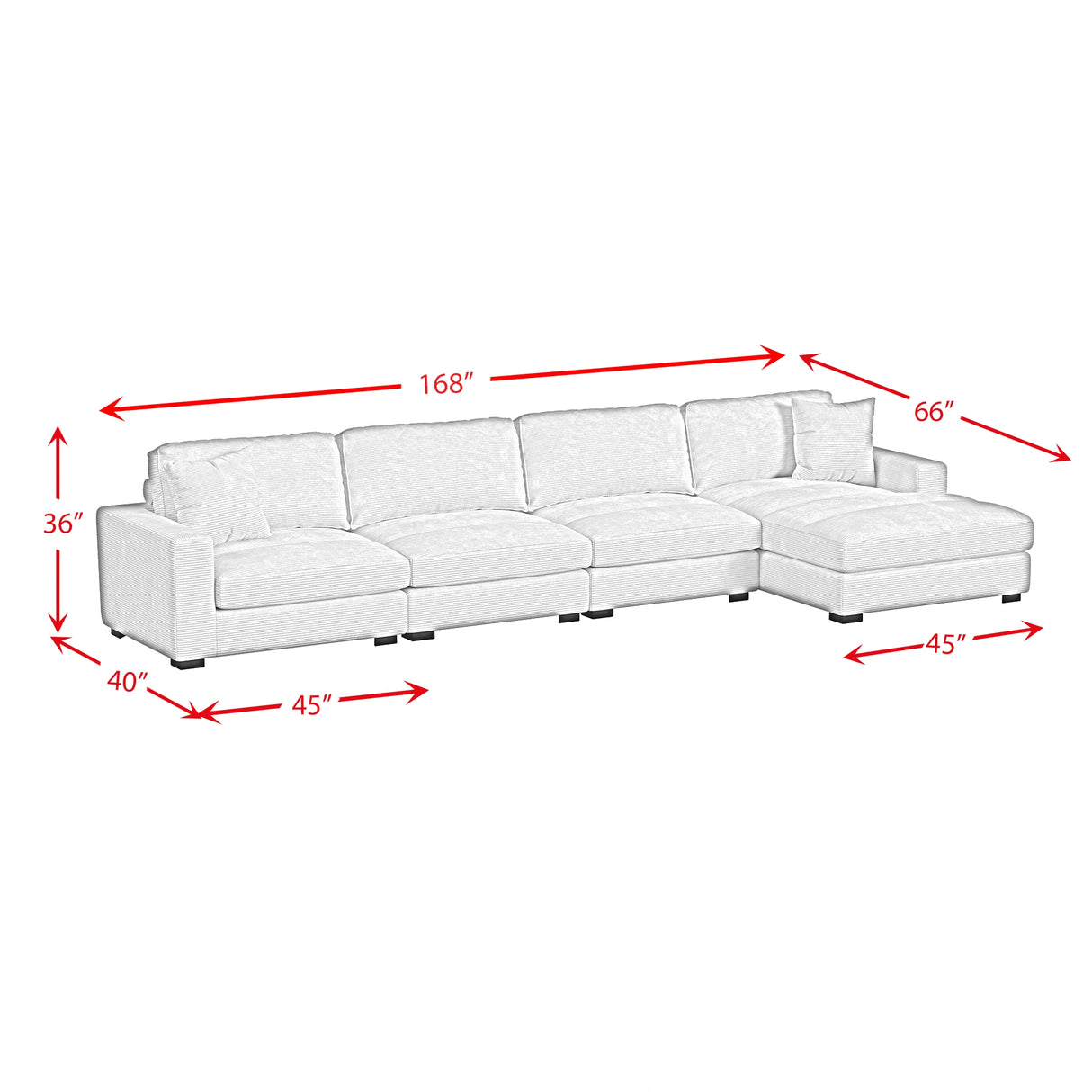 Arizona 4PC Sectional Set with RHF Chaise in Steno Black
