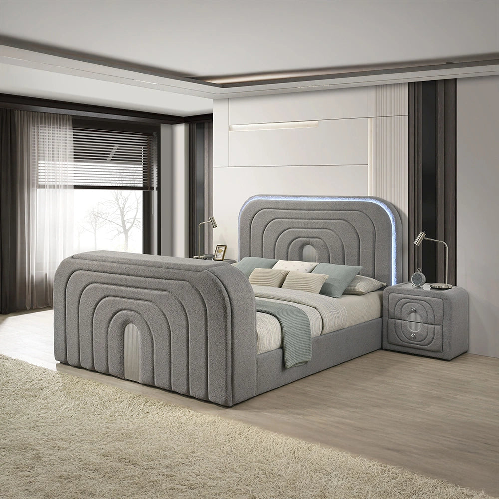 Queen Bed w/Led, TV Stand, Fireplace & Bluetooth