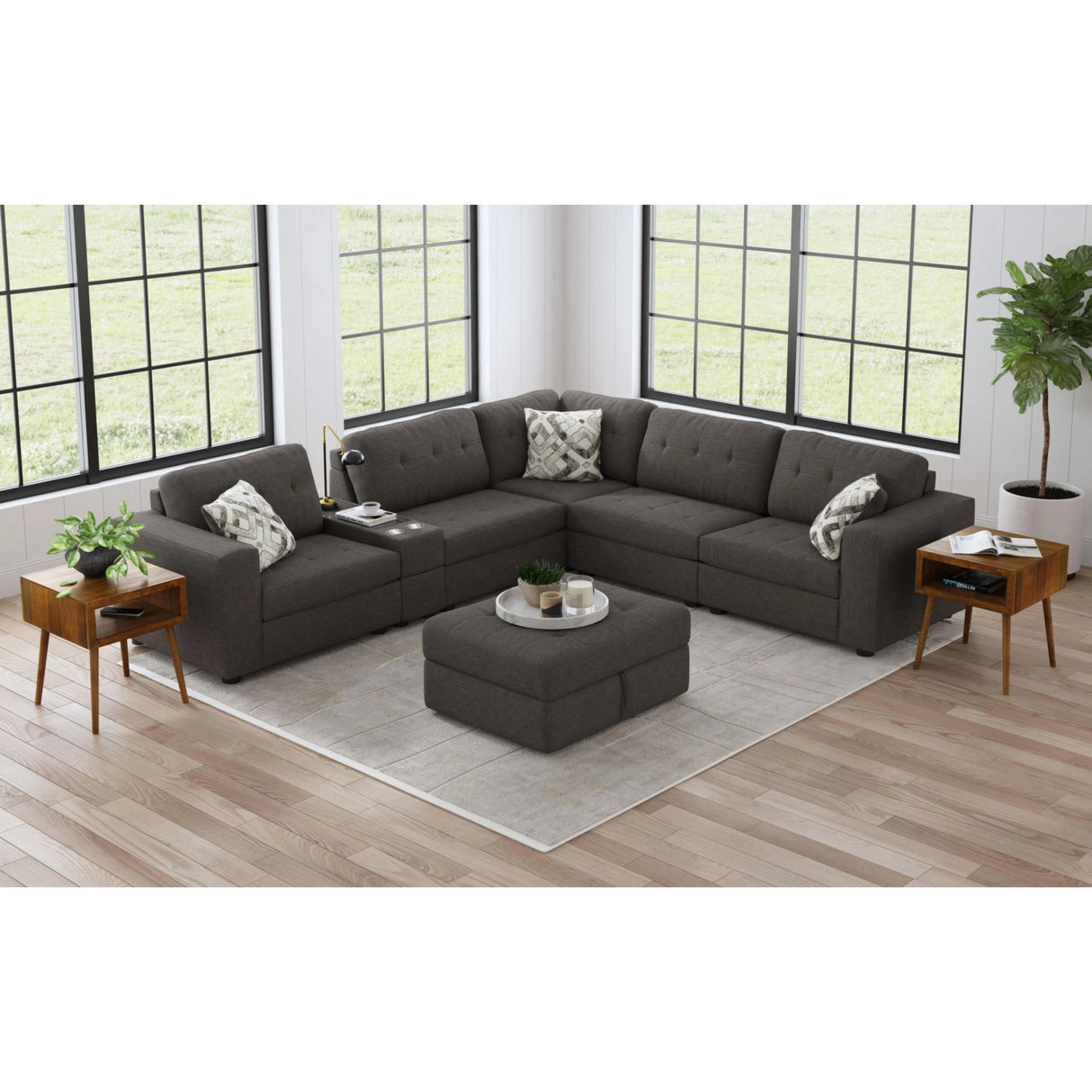 Options One Storage Ottoman in Palmer Plus Ash