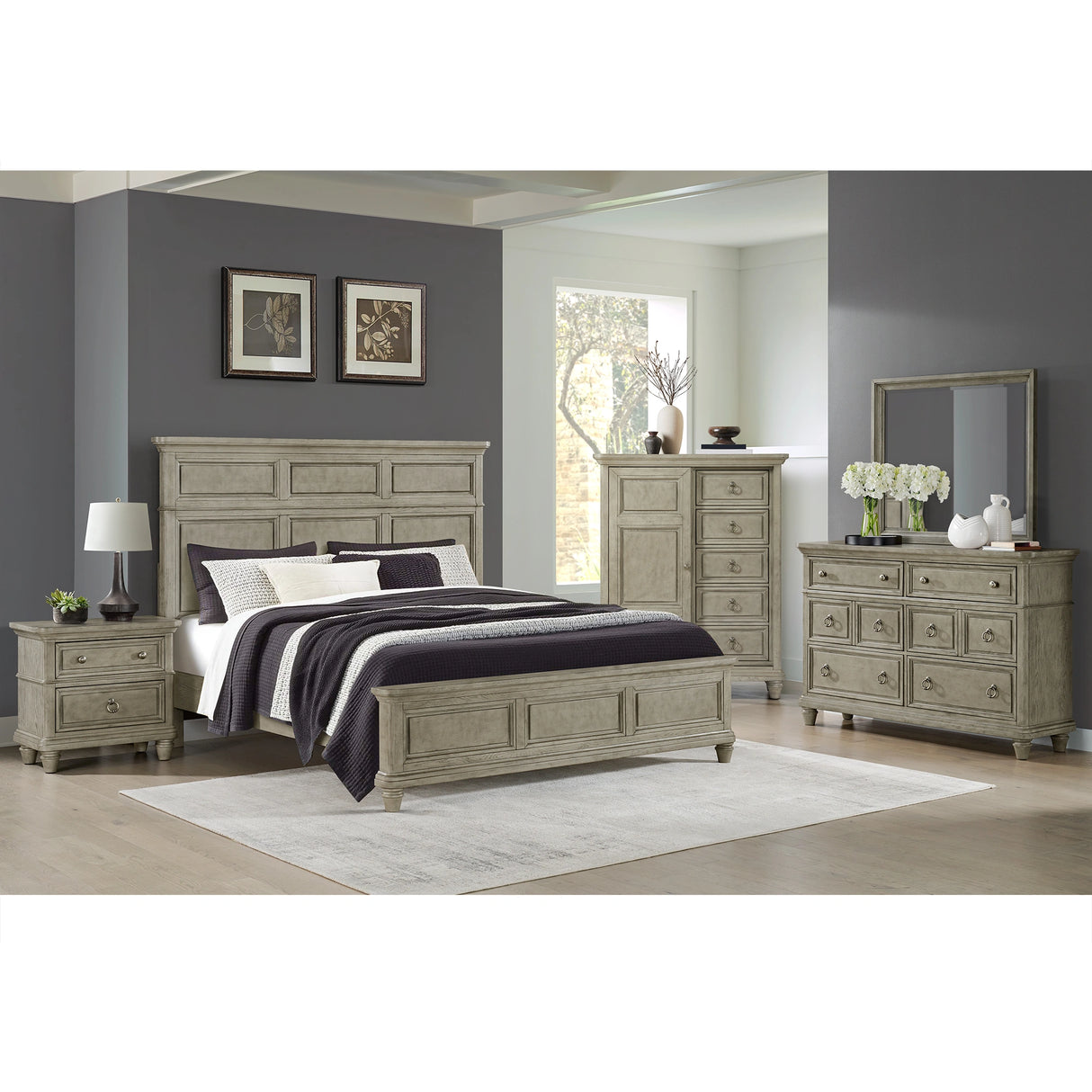 Whit-Ash 2-Drawer Nightstand with USB in Light Grey