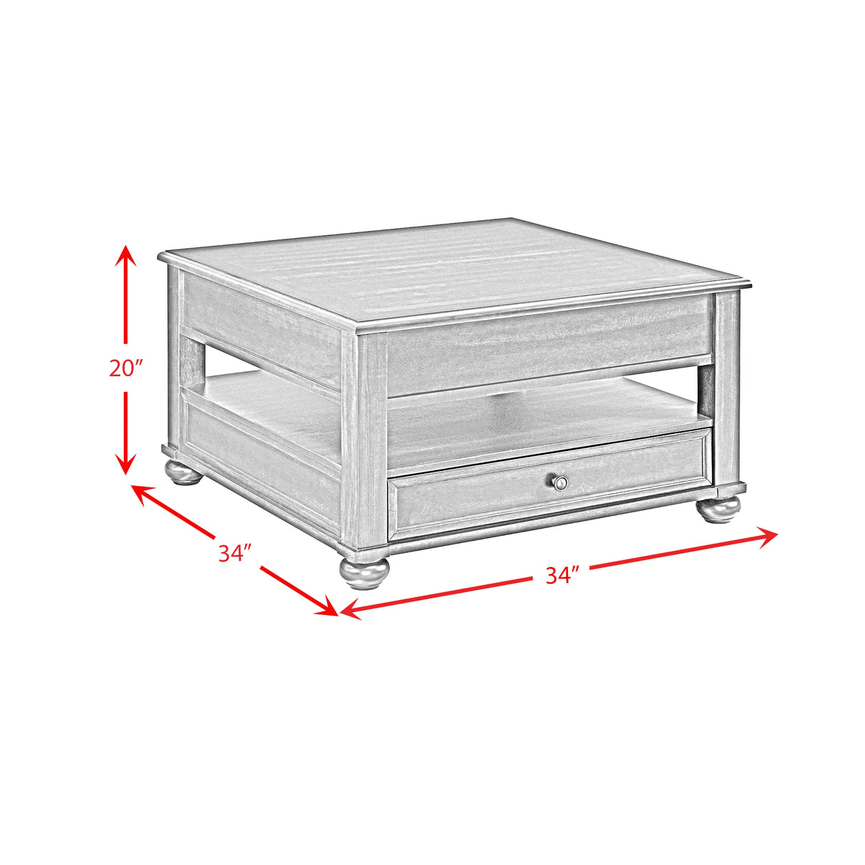Wagner Square Lift-Top Coffee Table w/ Casters in Cherry