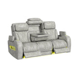 Prime Time P3 Sofa with DDT, 3.0 Table, 7 Colors (LED and Cup Holders), Reading Light, Vibration, speaker, and Heat Massage in Leather Gel Light Grey