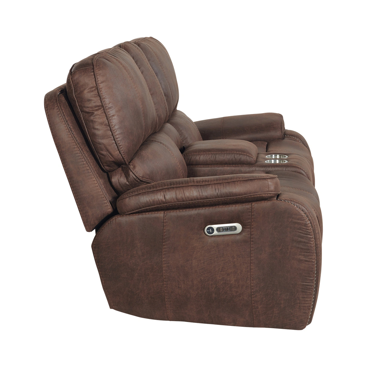 Atlantis Power Motion Loveseat with Power Motion Head Recliner & Console in Heritage Brown