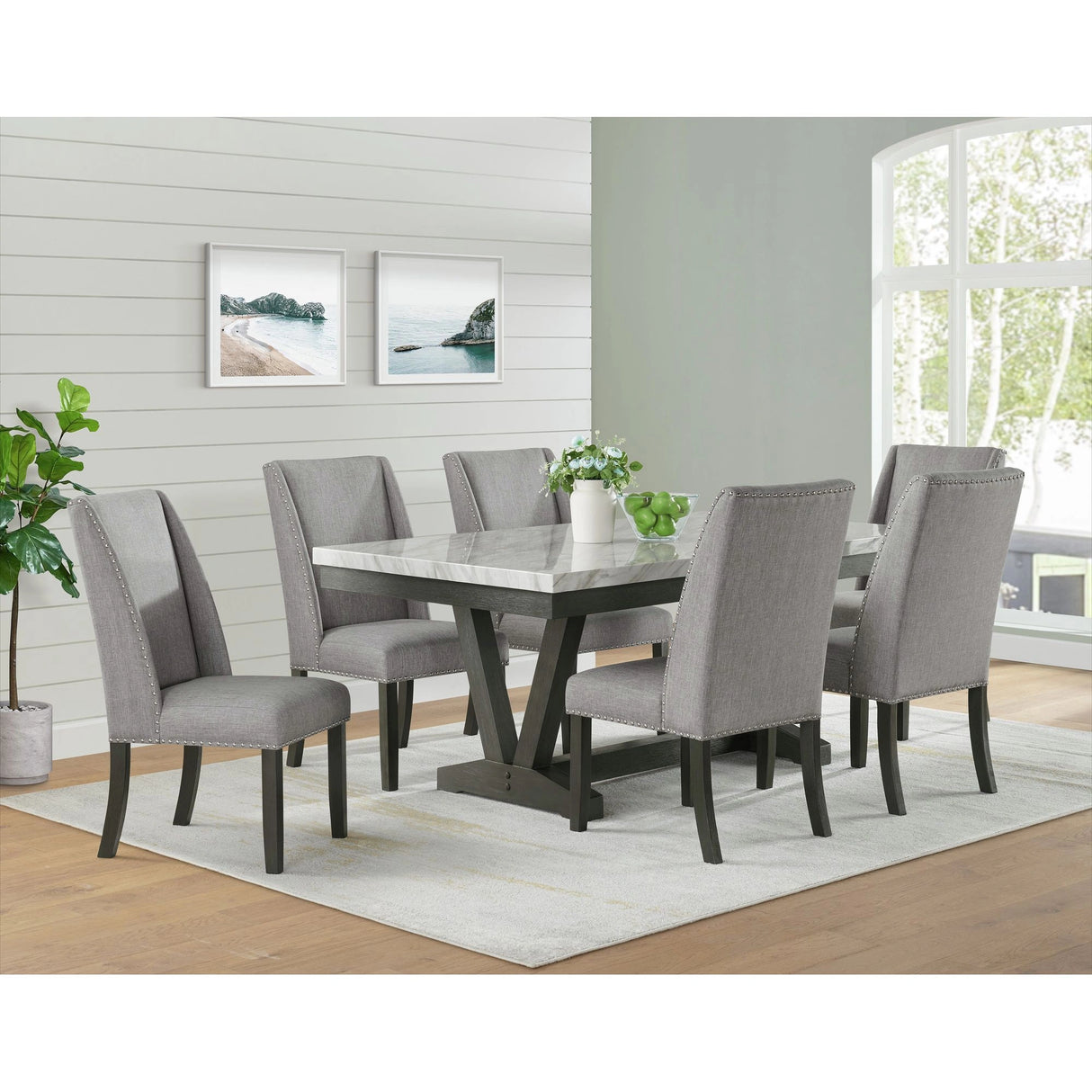 Everdeen Side Chair w/ Grey Fabric and Nail Heads in Charcoal (2 Per Carton)