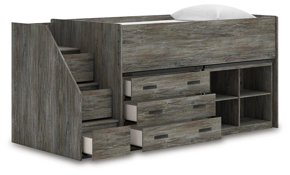 Frandern Loft Bed with Bookcase and Drawer Storage